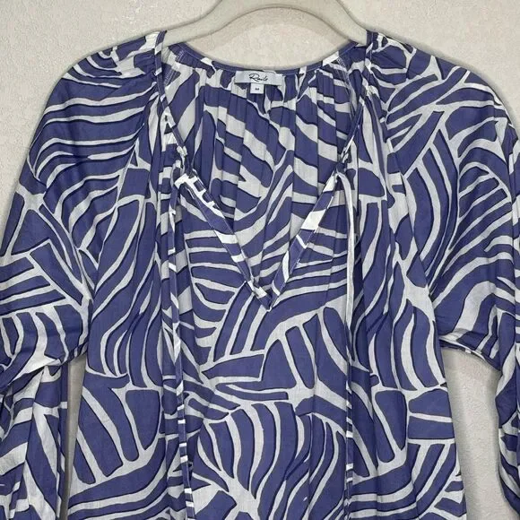 Rails Sia Island Waves Dress Womens Medium Blue Leaf Print Tiered Mini Boho - Picture 4 of 9